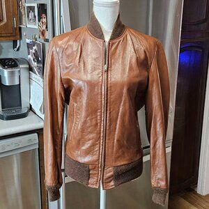 Vintage Deerskin Trading Post Brown Leather Bomber Jacket size 36